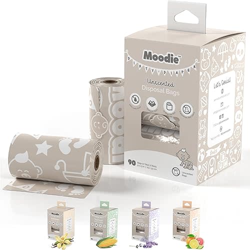 Disposable Diaper Bags (90 BAGS in TOTAL) | UNSCENTED Dirty Diaper Bags Disposable (6 Refill Rolls 9 x 13in) | Leak Proof Diaper Trash Bags on the Go | Baby Poop Bags | Travel Diaper Bags Refill