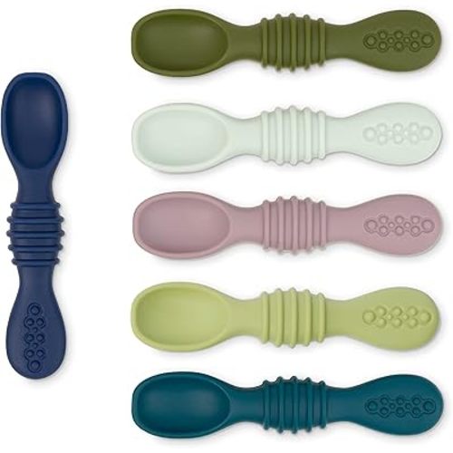 Simka Rose Silicone Baby Spoons Self Feeding 6 Months - First Stage Infant Spoons for Babies & Toddlers- Baby Led Weaning Spoons Set of 6- Easy on Gums Food Training Utensils Dishwasher Microwave Safe