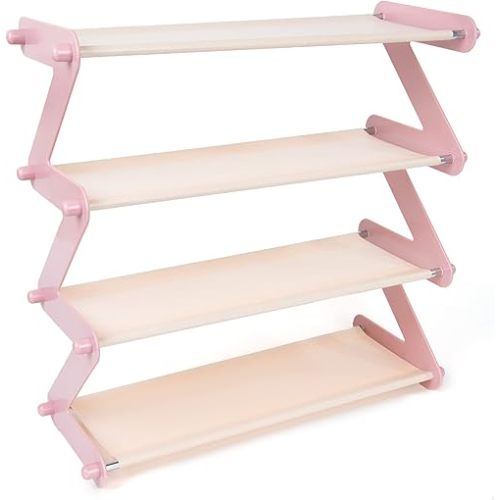 Toddler shoe rack, Light Pink kids shoe rack-Can hold 8-12 pairs Baby Shoes, Simple Installation, for Entryway/Hallway/Bedroom/Bathroom.