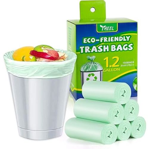 1.2 Gallon Small Trash bags Mini Bathroom Garbage Bags Fit 4.5 Liter Trash-Can-Liners for Bathroom Kitchen Office (150 Counts,Green)