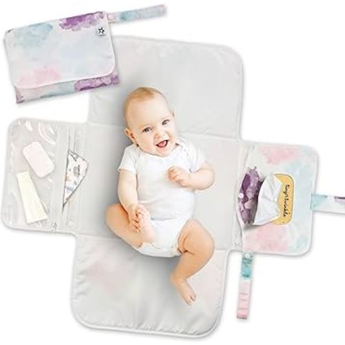 Tiny Twinkle Portable Diaper Changing Pad | Waterproof, Wipeable & Compact Baby Changing Pad for Travel | Smart Wipes Pocket & Organized Storage| Newborn Shower Gift (Cotton Candy)