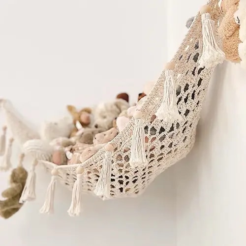 Sasa Hammock for Stuffed Animals - Macrame Toy Hammock - Corner Net For Stuffed Animals for Wall - Plush Doll Display and Toy Organizer - Boho Nursery Decor and Playroom Storage (Medium)