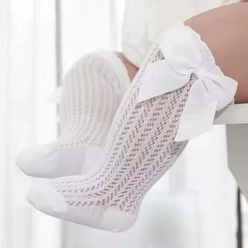 Summer Baby Girl Knee-High Socks with Big Bows – Soft, Breathing Cotton Mesh