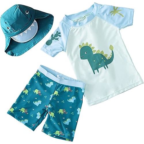 Baby-Boys Toddler Long Sleeved Rashguard Swim Bathing Suit and Sun Hat Set