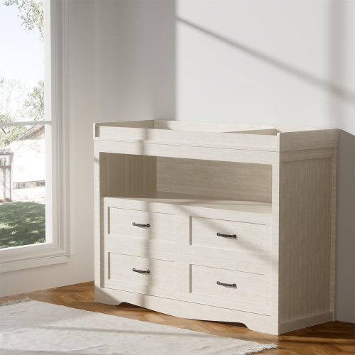 Lark Manor 47.2" Beige Baby Nursery Dresser With 5 Drawers And 3 Shelves Baby Changing Table Diaper Changing Station Storage Changing Station Dresser For Infant Mobile Nursery Organizer For Newborn & Reviews - Wayfair Canada