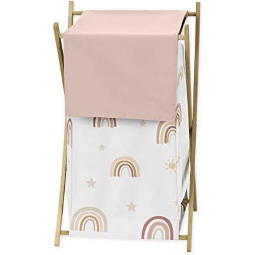 Sweet Jojo Designs Boho Rainbow Baby Kid Clothes Laundry Hamper - Blush Pink Dusty Rose Gold Yellow Mauve Taupe Beige Tan Bohemian Stars Sun Celestial Vintage Sky