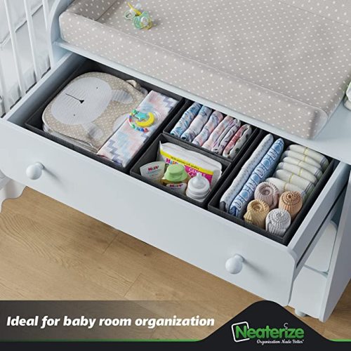 Drawer Organizer Clothes Set of 12 Grey - Dresser Organizer For Nursery, Bedroom, Closet - The Perfect Baby Clothes Organizer and Storage & General Nursery Organization or Dresser Drawer Organizers