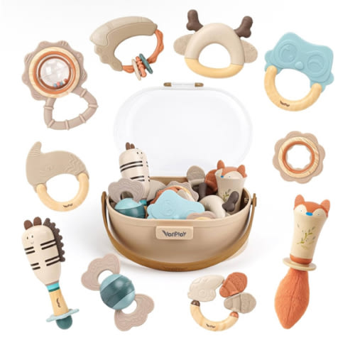 Baby Rattles & Teethers Set – Baby Toys 0-6 Months, Teething Toys 3-6 Months, Sensory Toys with Soft Textures, Gentle Sounds & Easy-Grip Shape, Neutral Newborn Gift（10-Pack）