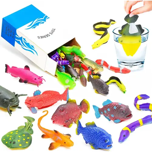 ChuburD 10PCS Sea Animal Figurines Bath Toys,Color Changing Ocean Fish Toys,Stretchy and Realistic Animal Set,for Kids 3 Years and Up,for Themed Parties,Cake Topper,Classroom Rewards,Goodie Bag Filler