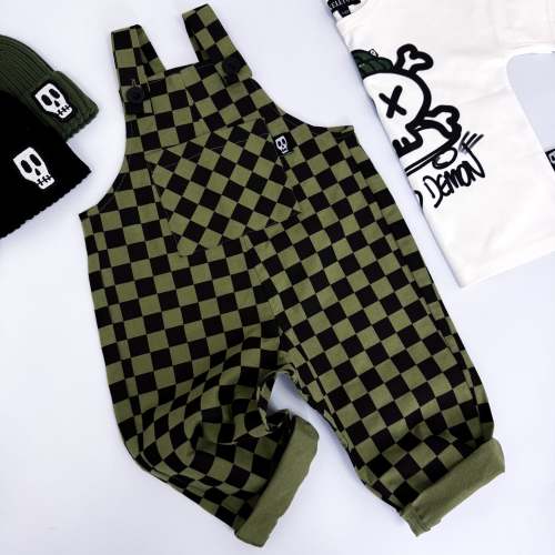 CHECKERBOARD OLIVE GREEN & BLACK DUNGAREES