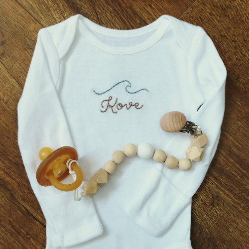 Ocean Wave Baby Onesie®- Personalized Beach Baby Shirt- Surfer Baby Tee -Hand Embroidered- California Baby Clothes- Coastal Baby