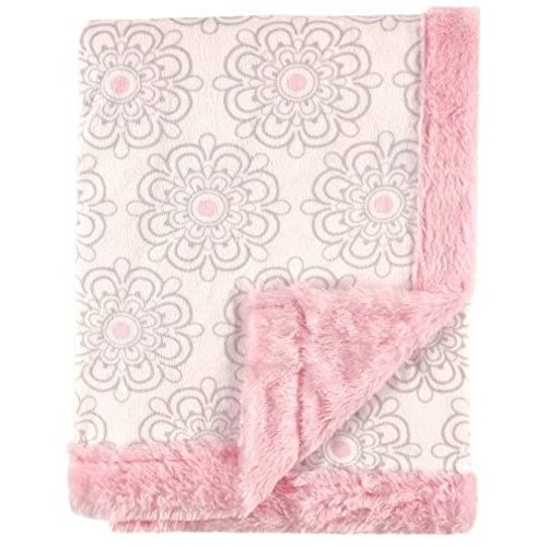 Hudson Baby Unisex Baby Plush Blanket with Furry Binding and Back, Modern Floral, One Size