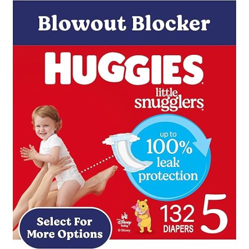 Huggies Size 5 Diapers, Little Snugglers Baby Diapers, Size 5 (27+ lbs), 132 Count (2 Packs of 66), Packaging May Vary