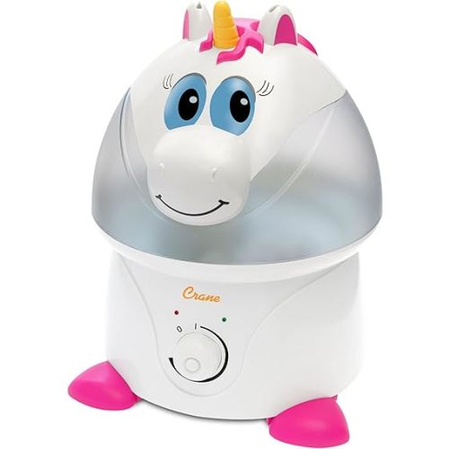 Crane Adorables Ultrasonic Humidifiers for Bedroom and Baby Nursery, 1 Gallon Cool Mist Air Humidifier for Large Room or Kid's Room, Humidifier Filters Optional, Unicorn