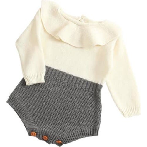 Isabella Ruffle Collar Colorblock Knit Cotton Bodysuit