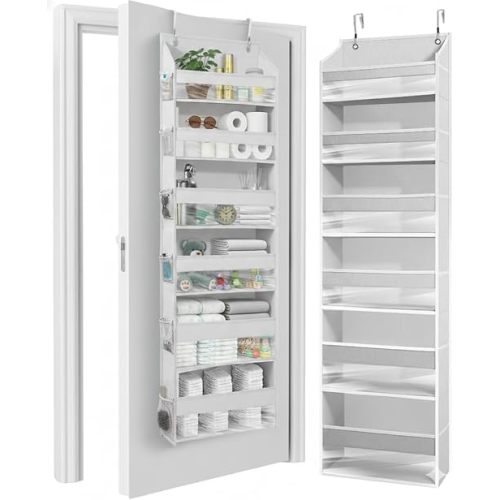 HOMELUX THEORY UPGRADED 6 Tiers Over The Door Organizer Hanging - 100D EXTRA THICK & 50lbs HUGE CAPACITY, 12 Side Mesh Pockets Over The Door Shoe Organizer, Hanging Closet Organizer (Light Gray, 1pc)