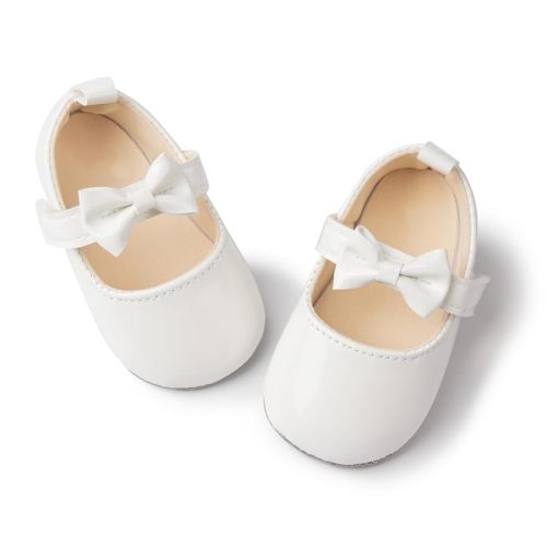 Meckior Infant Baby Girls Soft Sole Bowknot Princess Wedding Dress Mary Jane Flats Prewalker Newborn Light Baby Sneaker Shoes