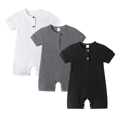 Bafeicao Baby Boy Girl 2/3 Pack Solid Romper Ribbed Short/Long Sleeve Bodysuit Jumpsuit Infant Knitted Outfits Clothes