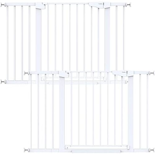 Cumbor 2 Pack 29.7"-48" Baby Gate for Stairs, Mom's Choice Awards Winner-Dog Gate for Doorways, Pressure Mounted Auto-Close Pet Gates for Dogs Indoor, Safety Child Gate with Easy Walk Thru Door,White