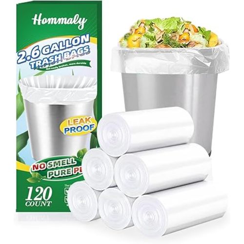 Hommaly 2.6 Gallon 120 pcs Small Clear Trash Bags, Strong 2.5 Gallon Garbage Bags, Bathroom Trash Can Bin Liners Unscented, Mini Plastic Bags for Office, Waste Basket Liner, Fit 6-10 Liters, 2-2.6 Gal