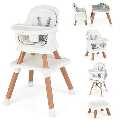 INFANS 8 in 1 Baby High Chair, Convertible Highchair for Babies and Toddlers, Infant Dining Booster Seat, Building Block Table, Kids Stool Table Chair Set with Removable Tray