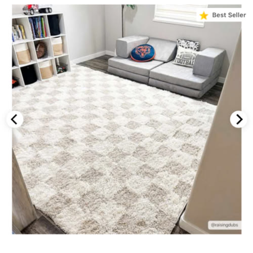 Atira Light Brown Checkered Area Rug | Checkered Shag Rug