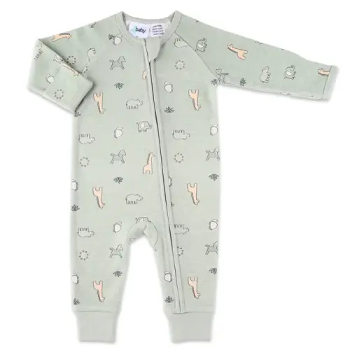 4Baby Zip Coverall Long Sleeve Safari 1 Tog Green | Baby Bunting AU