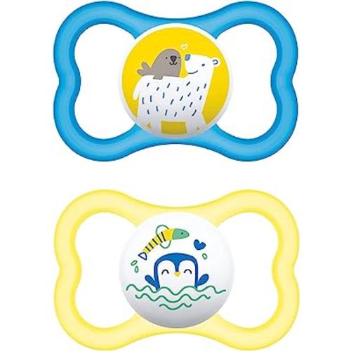 MAM Air Baby Pacifier, for Sensitive Skin, Sterilizer Case, 2 Pack, 16+ Months, Boy