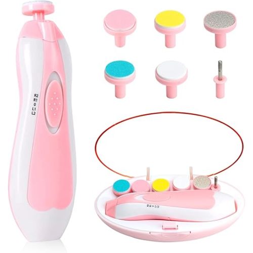 Baby Nail Trimmer Electric,Baby Nail Clippers, 6 in 1 Baby Nail File,Nail File Baby Grooming Kit Manicure Set for Toddler or Adults (Pink)