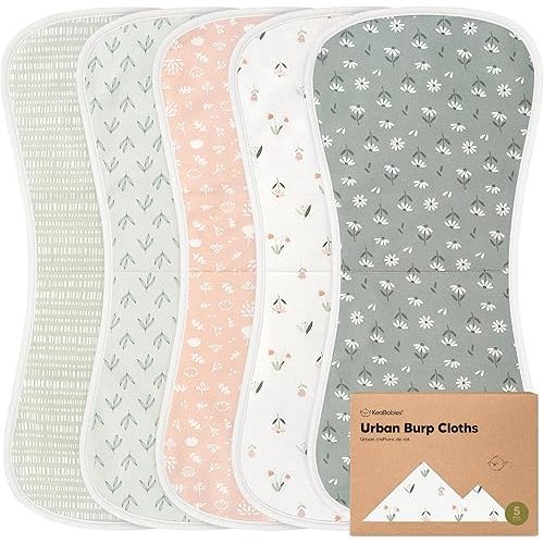 Organic Burp Cloths Baby Boy & Girl - 5-Pack Super Absorbent Cotton Burping Cloths for Babies, Soft & Plush Newborn Spit Up Rags, Infant Towels for Milk Spit Up, Unisex, Large 21" x 10" (Fleur)