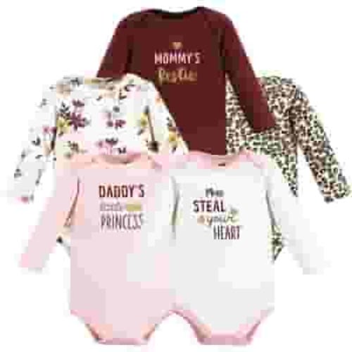 Hudson Baby Cotton Long-Sleeve Bodysuits, 5-Pack, Newborn- 24 Months