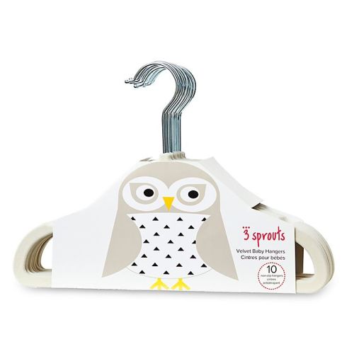 3 Sprouts 10-Pack Owl Flocked Children's Hangers in Ivory
