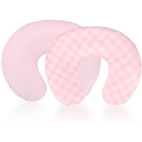 2 Pack Nursing Pillow Covers, Removable Nursing Covers for Breastfeeding Pillows, Stretchy and Soft Breastfeeding Pillow Slipcover for Baby Girls Boys Newborn (Pink, Pink Checkerboard)