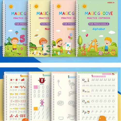 Magical Handwriting Workbooks Practice Copybook, Magic Calligraphy That Can Be Reused Handwriting Copybook Tracing Book (4books+Pens) by PAKASEPT