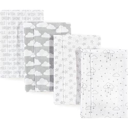 Hudson Baby Unisex Baby Cotton Flannel Burp Cloths, Gray Clouds, One Size