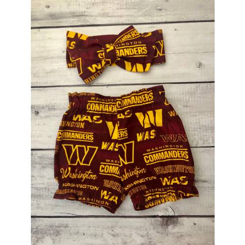 Washington Commanders Inspired Headwrap Newborn Bloomer Football Shorts Headband Toddler Big Bow Bows Little Baby Girl Infant Bummies Boy