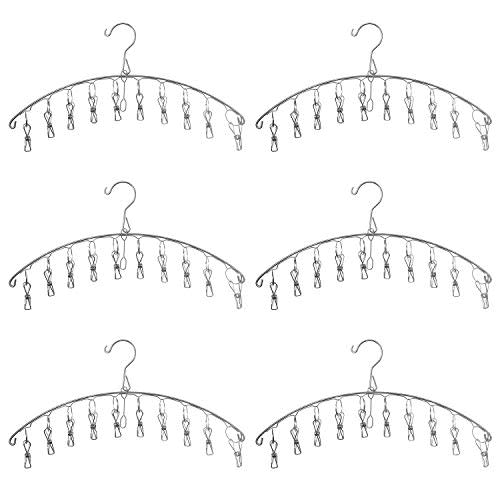 KINJOEK 6 Packs 10 Clips Clothes Hangers Drying Racks, Stainless Steel Laundry Drying Hanger for Drying Socks, Towels, Diapers, Bras, Baby Clothes, Underwear