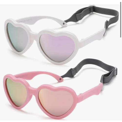 Flexible Heart Shaped Baby Polarized Sunglasses with Strap Adjustable Toddler & Infant Age 0-24 Months