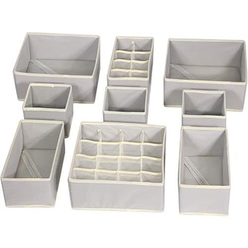 9 Pack Foldable Drawer Organizer Dividers Cloth Storage Box Closet Dresser Organizer Cube Fabric Containers Basket Bins for Underwear Bras Socks Panties Lingeries Nursery Baby Clothes Gray
