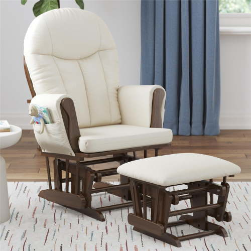 Baby Relax Huntington Nursery Glider & Ottoman, Nutmeg Wood with Ivory Microfiber Cushions