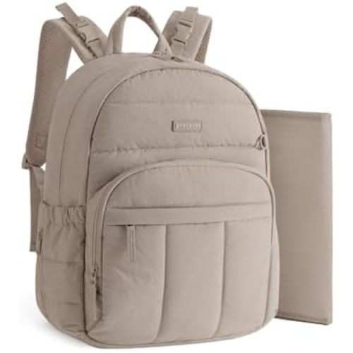 BAGSMART Diaper Bag Backpack, Multi-Pocket Puffy Diaper Bag with Waterproof Changing Pad, Lightweight Stroller-Friendly Diaper Bag with Insulated Pockets, Easy-Access Baby Essential, Camel