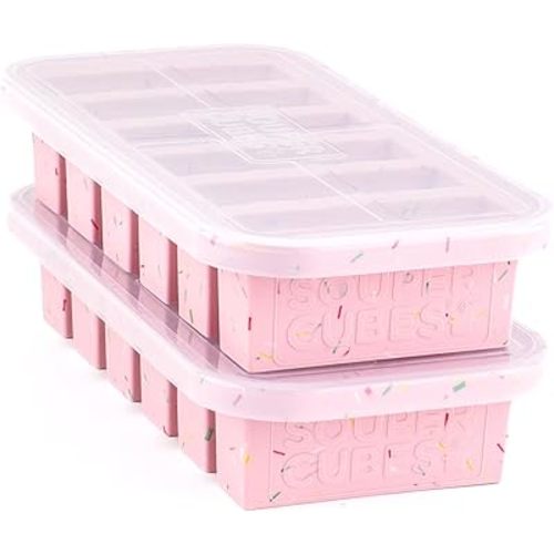 Souper Cubes 1/2 Cup Silicone Freezer Mold, Perfect for Storing Soups, Sauces, Juices, Desserts, Smoothie Prep and More, Half Cup Silicone Freezer Tray - Cotton Candy - 2-Pack