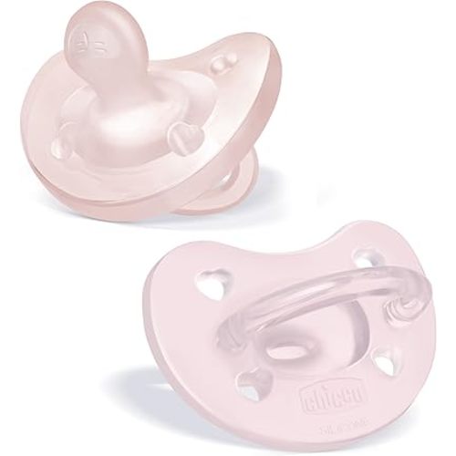 Chicco PhysioForma 100% Soft Silicone One Piece Pacifier for Babies 0-6 Months | BPA & Latex Free | Reusable Case | Soft Pink, 2pk