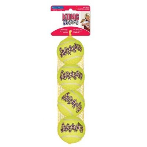 KONG SqueakAir Tennis Ball Dog Toy - Yellow - 4ct: Medium Breed Size, Felt & Rubber Material, Fetch & Chase Pet Activities