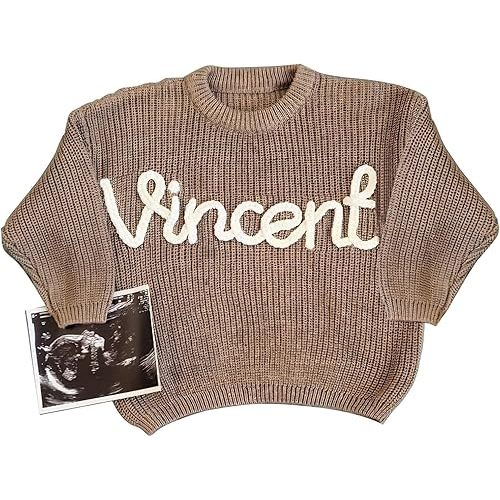 NAZENTI Personalized Baby Sweater, Custom Name for Infants and Toddlers, Knit Outfit for Boys and Girls, Unique Gift for Birthdays, Baby Showers, and Special Occasions Like Mothers Day