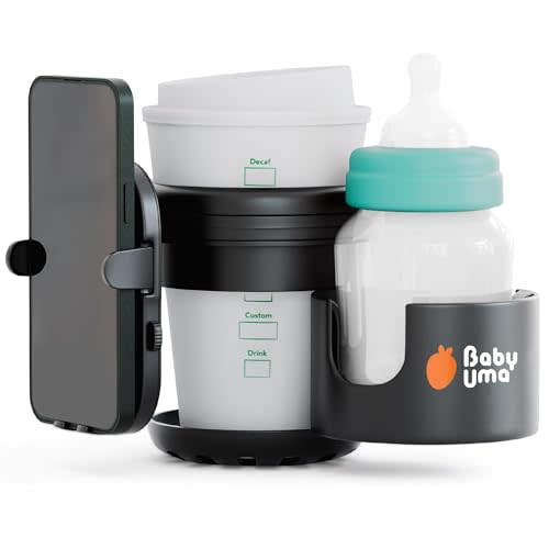 Baby Uma 3-in-1 Cup Holder Phone Holder - Universal Stroller Cup Holder Attachment with 360° Phone Mount, Stanley Cupholder for Stroller, Stroller Accessories