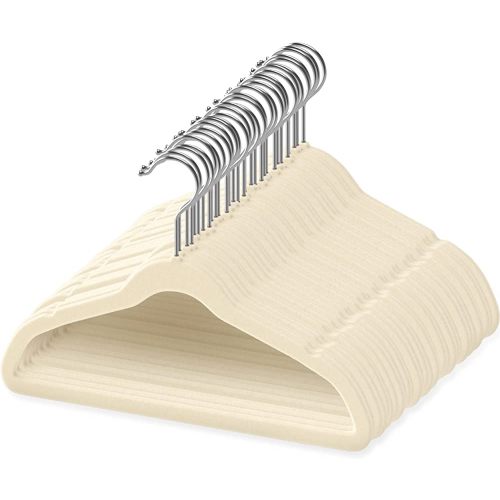 TechZoo 50 Premium Baby Velvet Hangers - 11" Inch Non-Slip Baby Hangers, Ultra-Slim Space-Saving Children Hangers - 360° Swivel Hook, Strong & Durable Infant & Toddler Clothes Hangers - Ivory