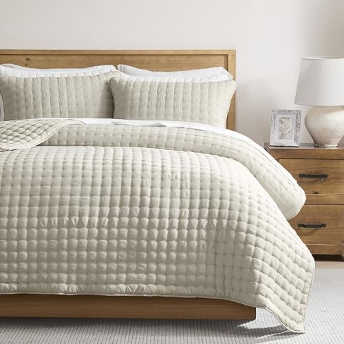 WDCOZY Cloud Soft Quilt Set, Queen Size, Ivory, 3 Pieces 90x90 inches