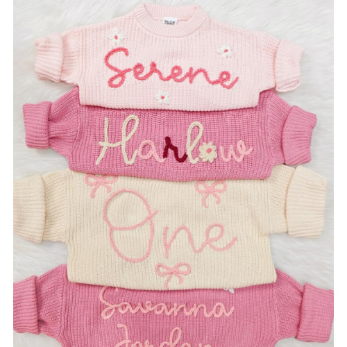 NAZENTI Personalized Baby Sweater, Customized Baby Knit Sweater with Hand-Embroidered Name and Monogram, Custom Name Baby Boy Baby Girl Toddler Gift for Birthday, Baby Shower, Christmas