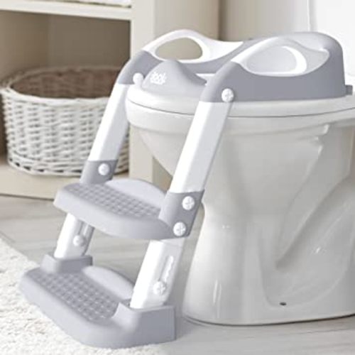 Potty Training Ladder - Soft Cushioned Seat, Adjustable Height, Collapsible, Non-Slip with Splash Guard - Ready Step Go! - Jool Baby (Gray)